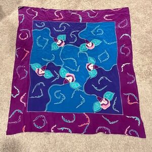 SILKSCAPES Women Scarf OS Hand Painted Floral Silk Large Square Art Wear Purple‎